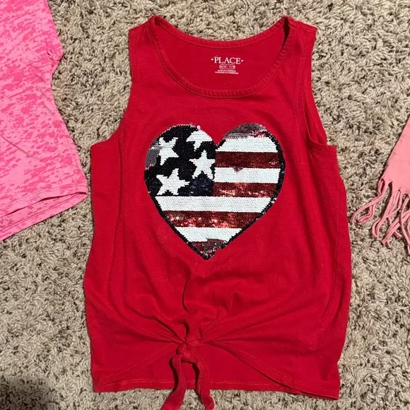 Girls size 7/8 bundle of 3 tops with hearts cherries and flags - Picture 3 of 5